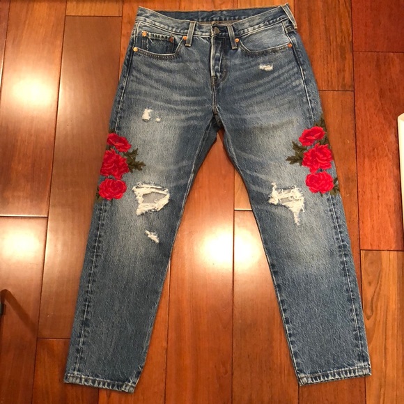 rose patch jeans